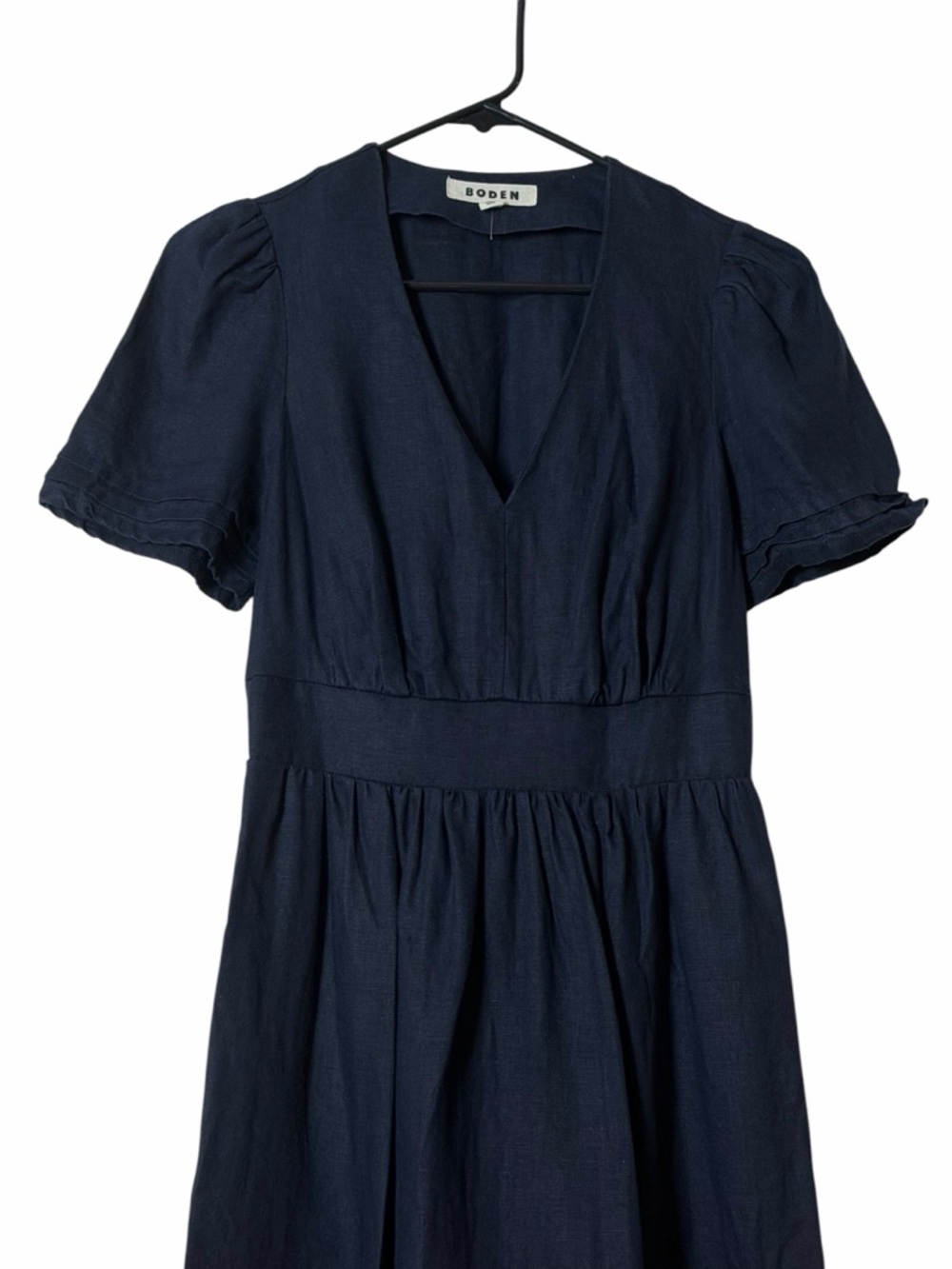 Boden Eve 100% Linen Dress Navy Short Puff Sleeve V-Neck Summer Resort Size 4 - Picture 6 of 10